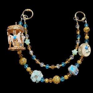 Elegant Blue and Gold Carousel Beaded Bag Charm